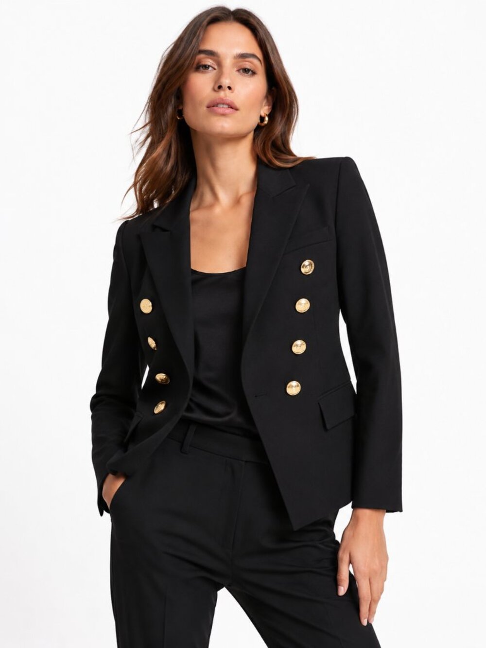 Generation Love Delilah Black Crepe Double-Breasted Blazer Size Medium